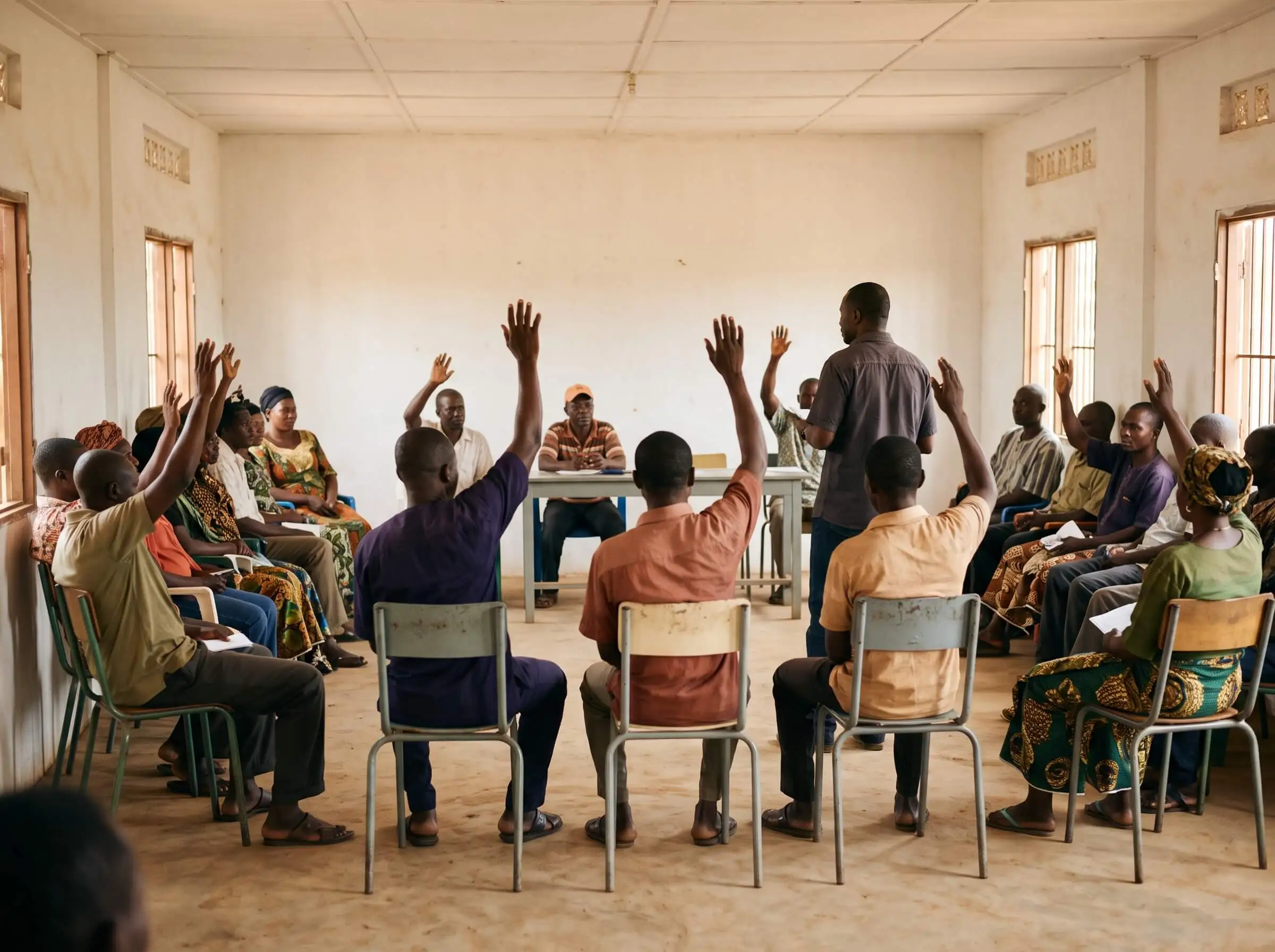 Members voting by show of hands at a General Assembly meeting