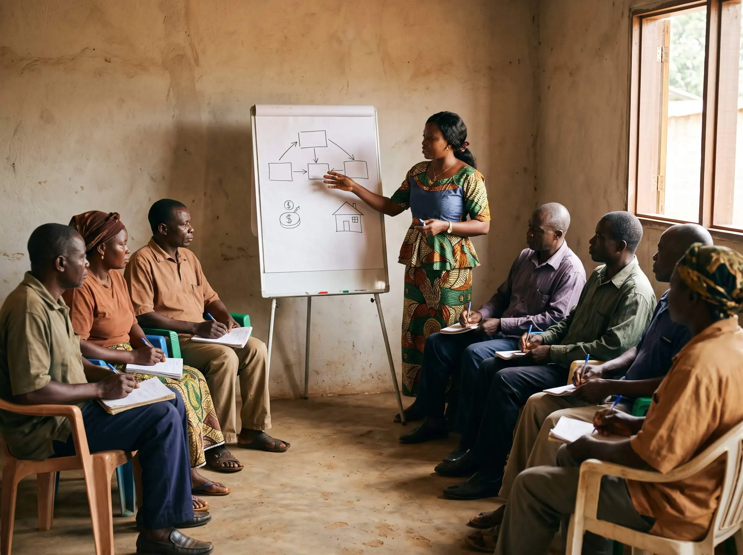 A member counting savings during a financial literacy session